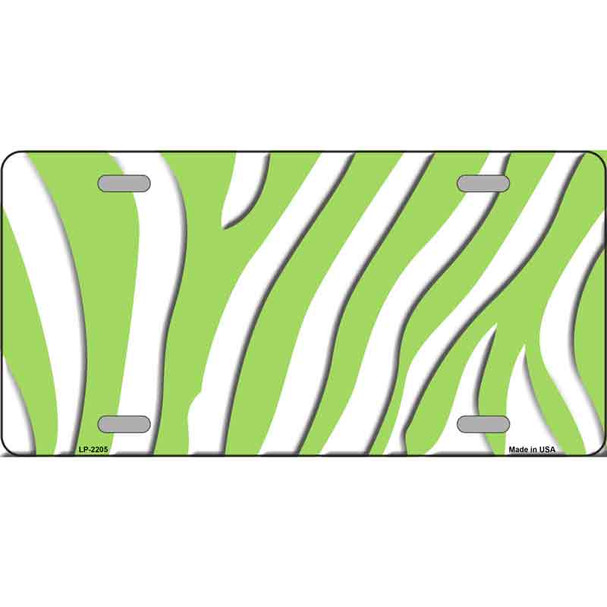 Lime Green White Zebra Metal Novelty License Plate