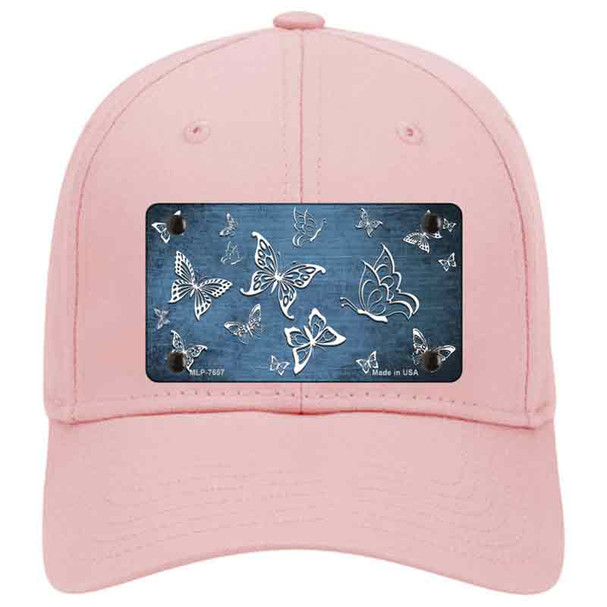 Light Blue White Butterfly Oil Rubbed Novelty License Plate Hat