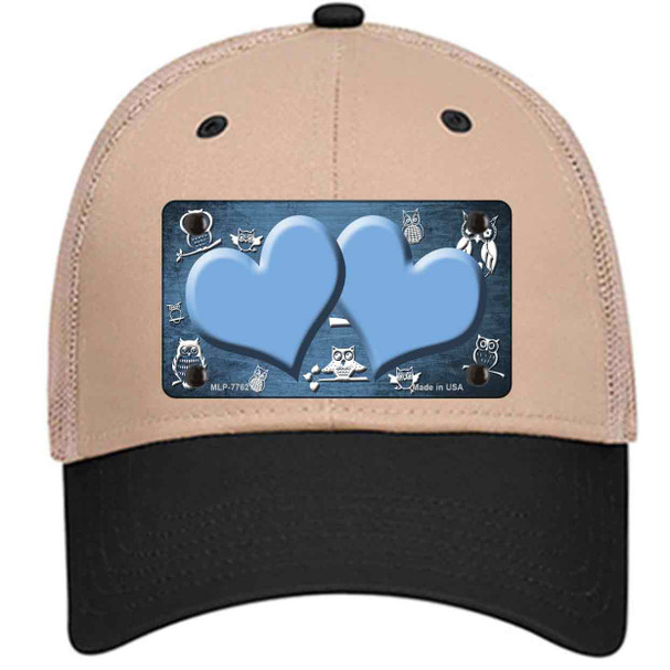 Light Blue White Owl Hearts Oil Rubbed Novelty License Plate Hat