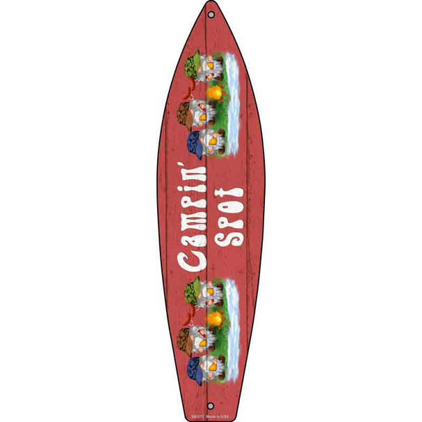 Camping Spot Six Camo Gnomes Novelty Metal Surfboard Sign