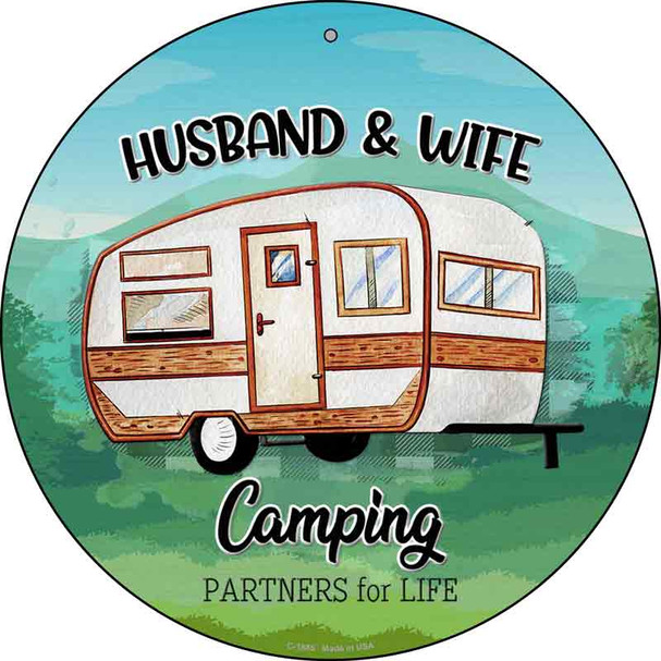Husband & Wife Camping Novelty Metal Circle Sign