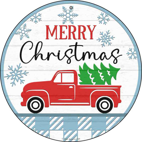 Merry Christmas Truck With Tree Novelty Metal Circle Sign