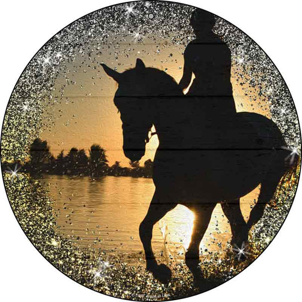 Horse Rider Silhouette Sunset Novelty Metal Circle Sign