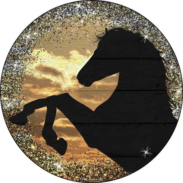 Rearing Horse Closeup Silhouette Novelty Metal Circle Sign