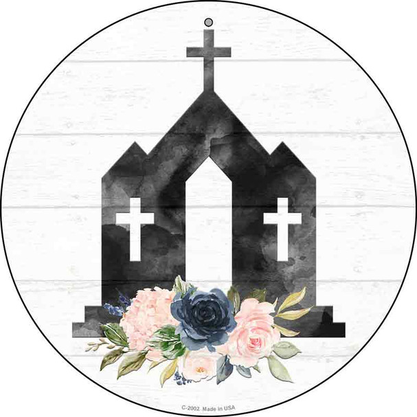 Church Silhouette Novelty Metal Circle Sign