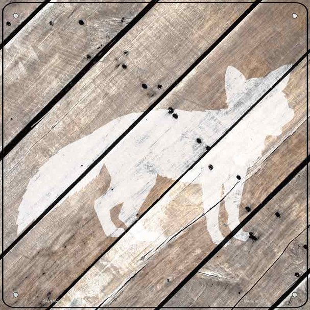 Fox Silhouette Wood Plank Novelty Metal Square Sign