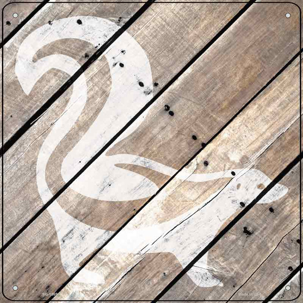 Skunk Silhouette Wood Plank Novelty Metal Square Sign