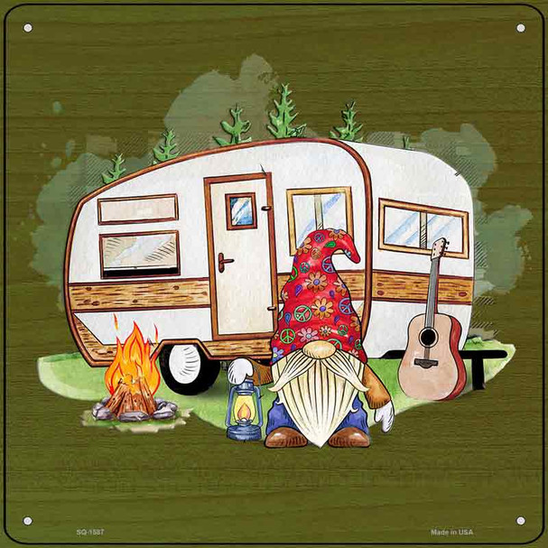 Camping Gnome Novelty Metal Square Sign