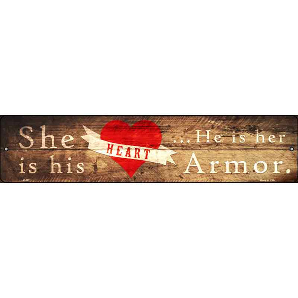 Heart and Armor Wood Silhouette Novelty Metal Street Sign