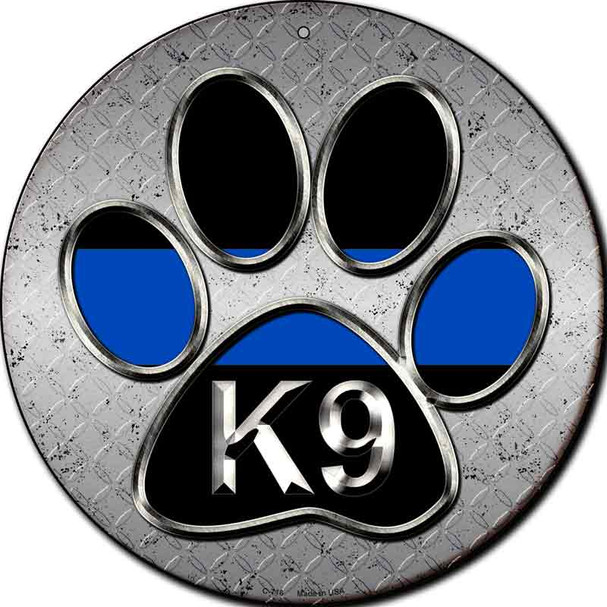 Paw Thin Blue Line K9 Novelty Metal Circular Sign C-716