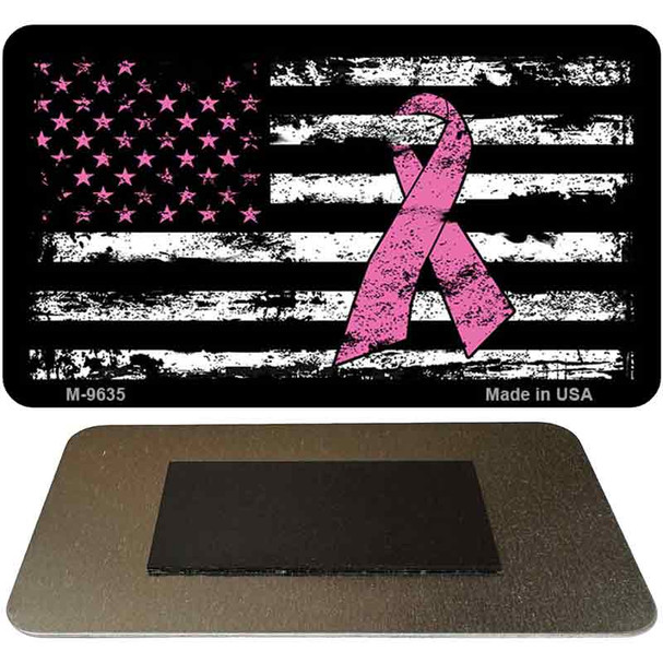 Vintage American Flag Pink Ribbon Novelty Metal Magnet M-9635