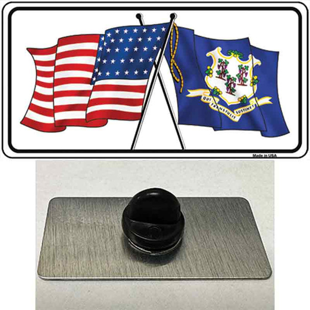 Connecticut Crossed US Flag Wholesale Novelty Metal Hat Pin