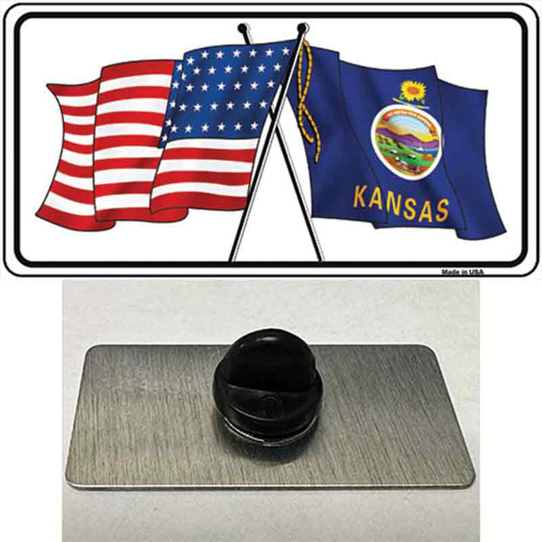 Kansas Crossed US Flag Wholesale Novelty Metal Hat Pin