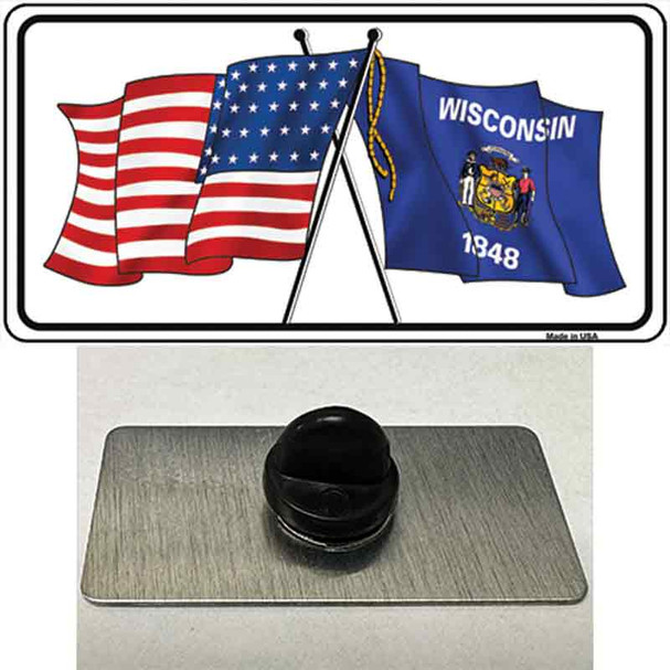 Wisconsin Crossed US Flag Wholesale Novelty Metal Hat Pin
