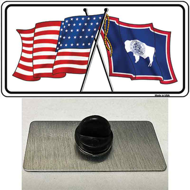 Wyoming Crossed US Flag Wholesale Novelty Metal Hat Pin