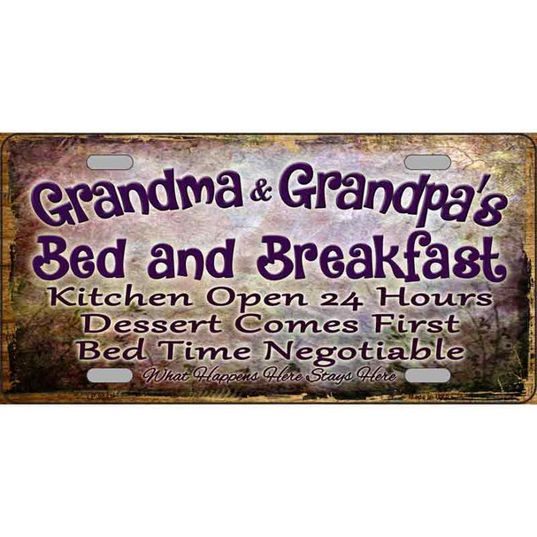 Grandma And Grandpa Bed & Breakfast Metal Novelty License Plate