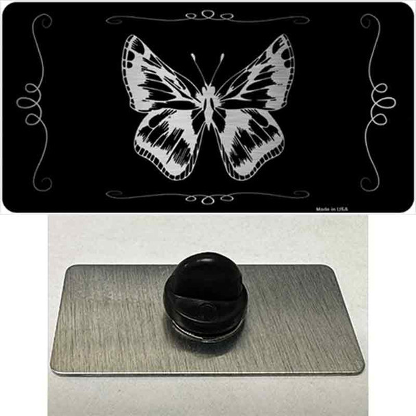 Butterfly Black Brushed Chrome Novelty Metal Hat Pin