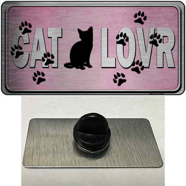 Cat Lover Pink Brushed Chrome Novelty Metal Hat Pin Tag