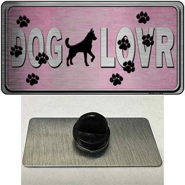 Dog Lover Pink Brushed Chrome Novelty Metal Hat Pin Tag