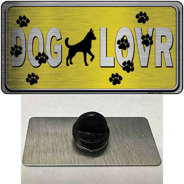 Dog Lover Yellow Brushed Chrome Novelty Metal Hat Pin Tag