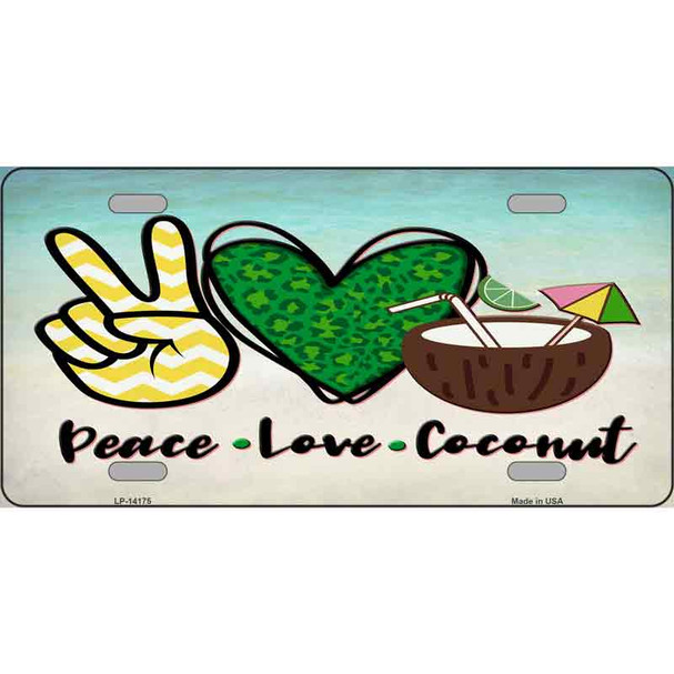 Peace Love Coconut Novelty Metal License Plate