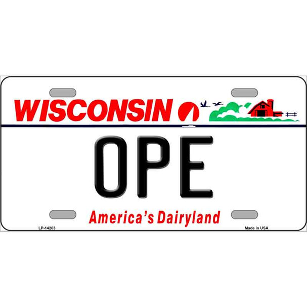Ope Wisconsin Novelty Metal License Plate