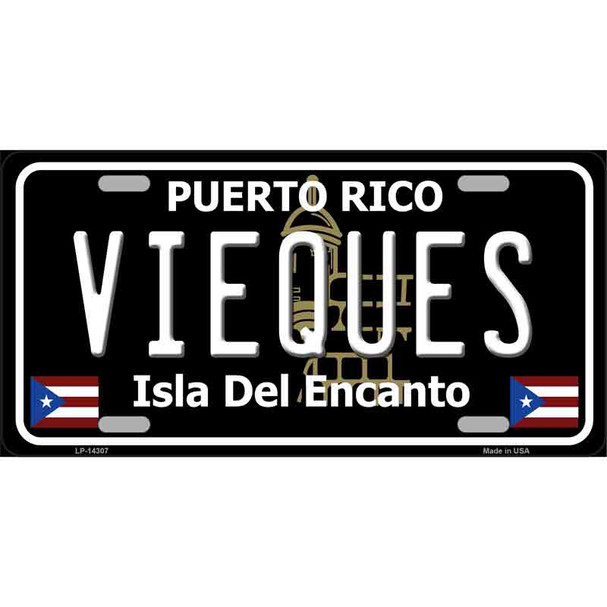 Vieques Puerto Rico Black Novelty Metal License Plate