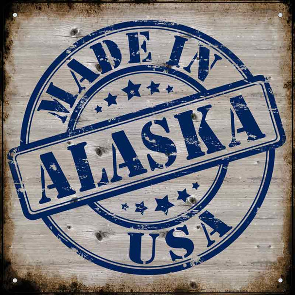 Alaska Stamp On Wood Novelty Metal Square Sign