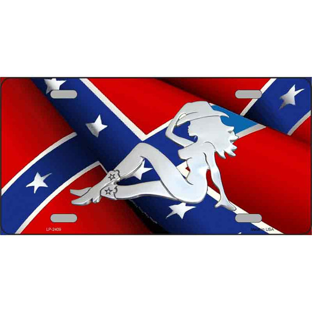 Rebel Flag Mudflap Cowgirl Metal Novelty License Plate