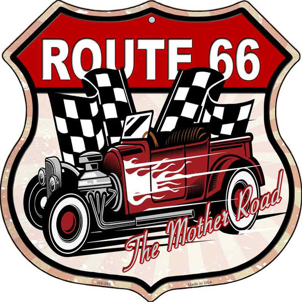 Red Hot Rod White Flame Route 66 Novelty Metal Highway Shield Sign