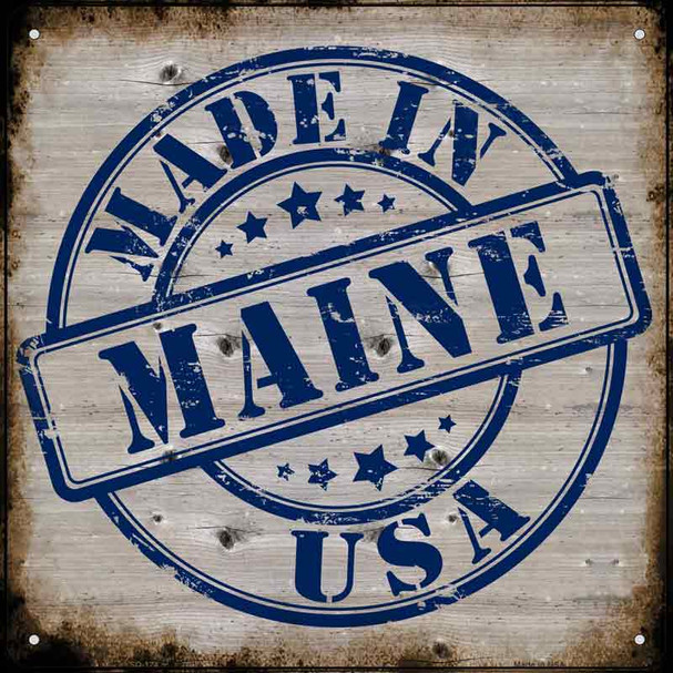 Maine Stamp On Wood Novelty Metal Square Sign