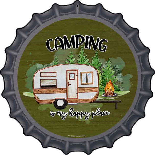 Camping Is My Happy Place Novelty Metal Bottle Cap Sign