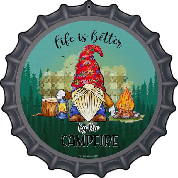 Better By The Campfire Gnome Novelty Metal Bottle Cap Sign