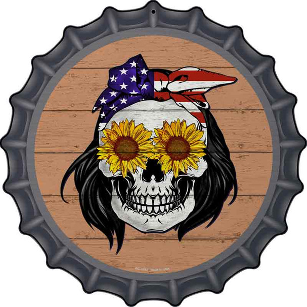 Sunflower Skull Novelty Metal Bottle Cap Sign