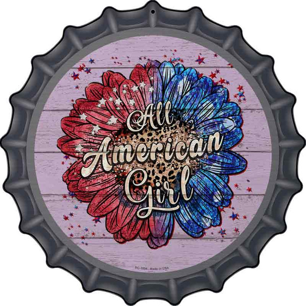All American Girl Sunflower Novelty Metal Bottle Cap Sign