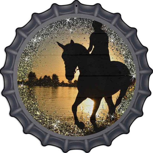 Horse Rider Silhouette Sunset Novelty Metal Bottle Cap Sign