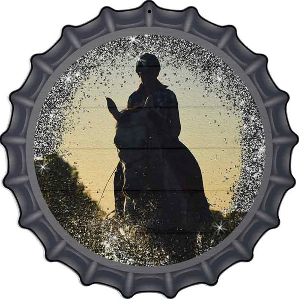 Horse Rider Silhouette Novelty Metal Bottle Cap Sign