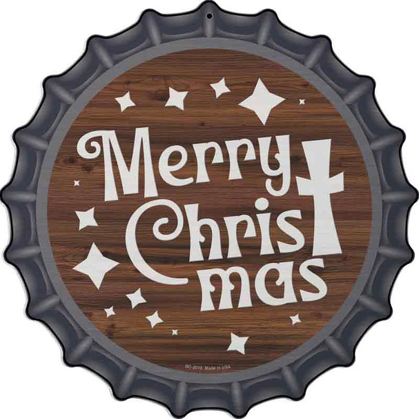 Merry Christmas with Cross Novelty Metal Bottle Cap Sign