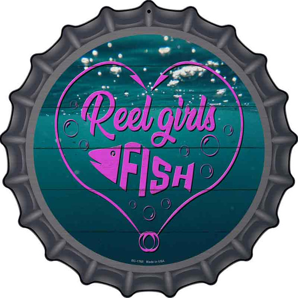 Reel Girls Fish Heart Novelty Metal Bottle Cap Sign