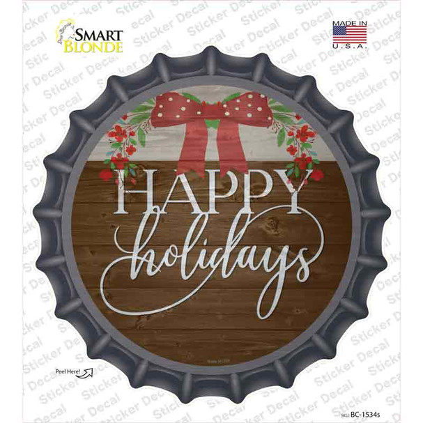 Happy Holidays Bow Wreath Novelty Bottle Cap Sticker Decal