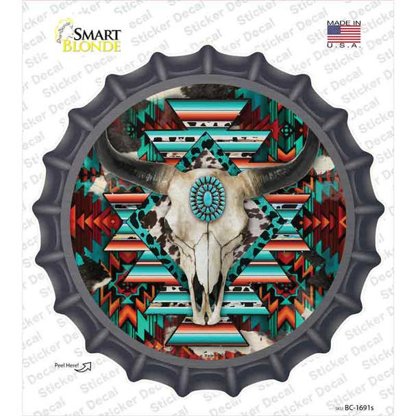 Cow Skull Aztec Vibrant Print Novelty Bottle Cap Sticker Decal