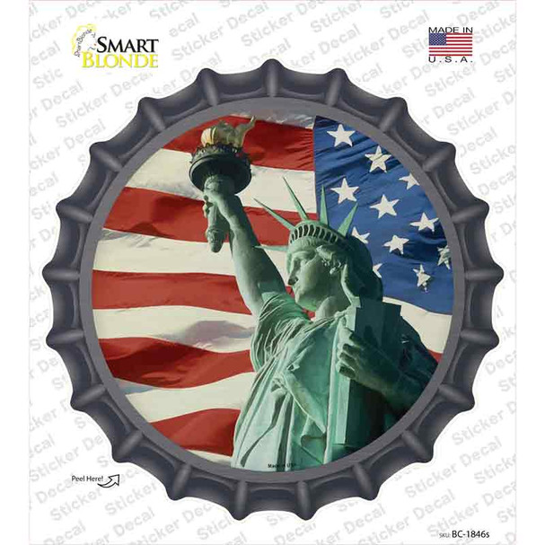 Lady Liberty American Flag Novelty Bottle Cap Sticker Decal