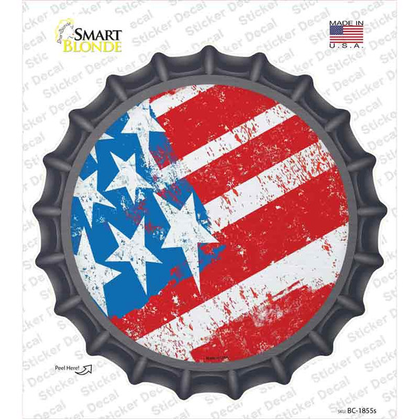 Painted American Flag Novelty Bottle Cap Sticker Decal