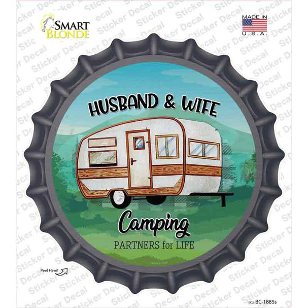 Husband & Wife Camping Novelty Bottle Cap Sticker Decal
