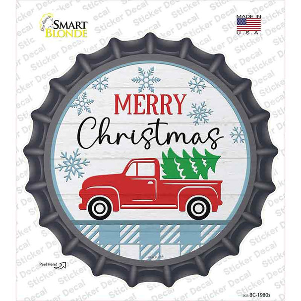 Merry Christmas Truck With Tree Novelty Bottle Cap Sticker Decal