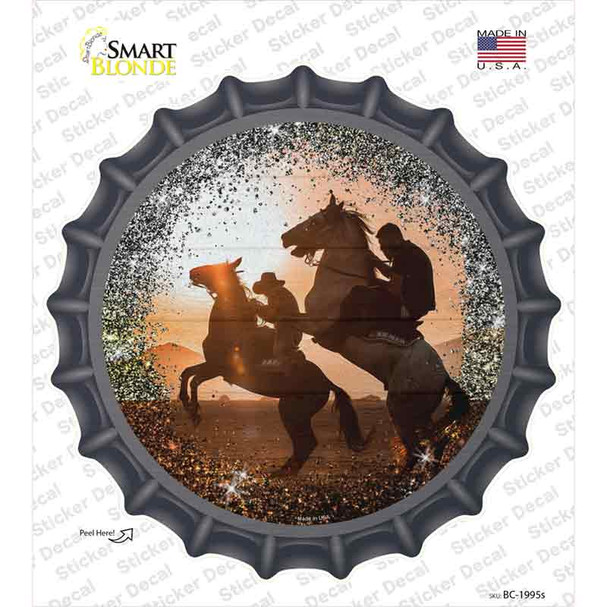 Two Rearing Horses Novelty Bottle Cap Sticker Decal