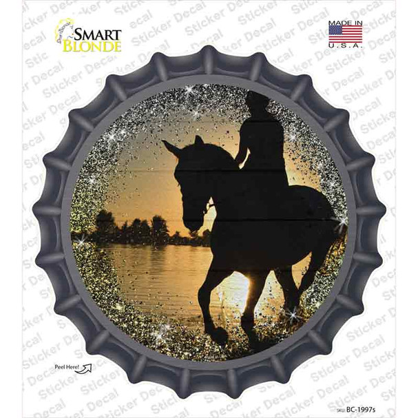 Horse Rider Silhouette Sunset Novelty Bottle Cap Sticker Decal