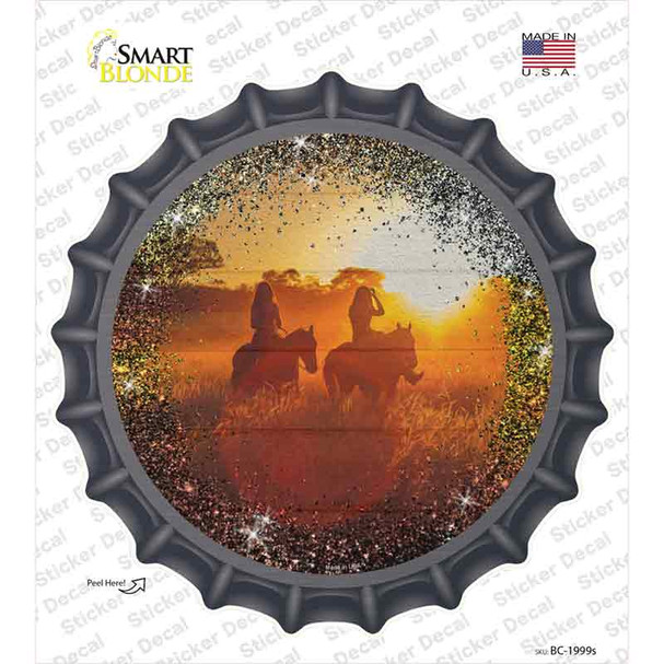 Two Horse Riders Sun Glare Novelty Bottle Cap Sticker Decal