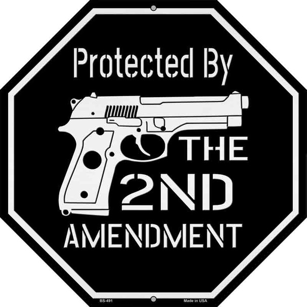 Protected By The 2nd Amendment Gun Novelty Metal Octagon Sign