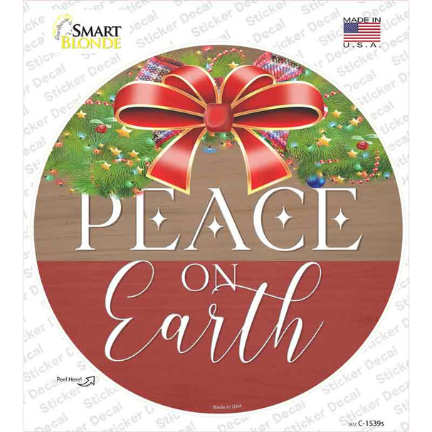 Peace On Earth Bow Wreath Novelty Circle Sticker Decal